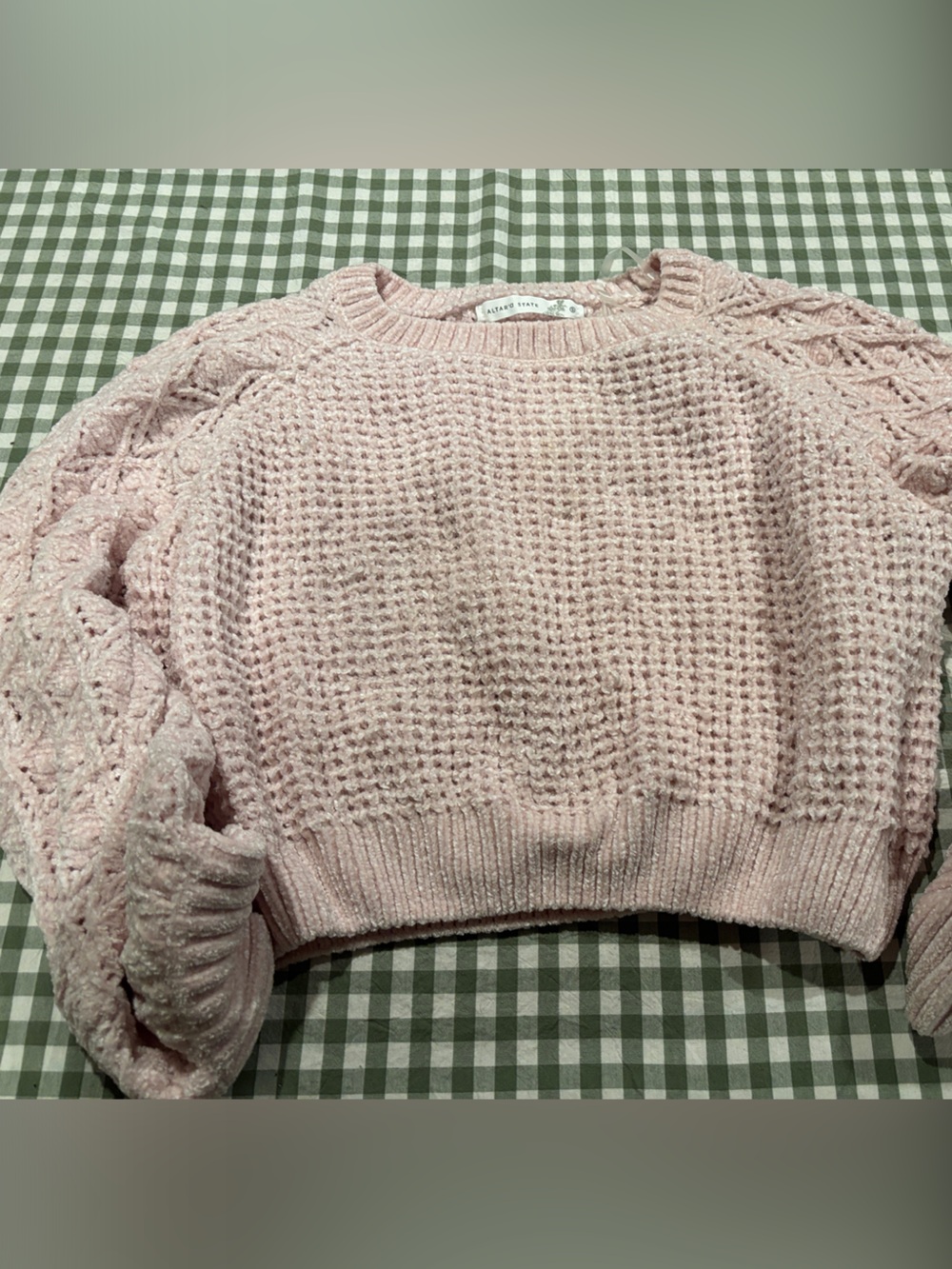 Altar'd State Blush Pink Textured Knit Crewneck Sweater